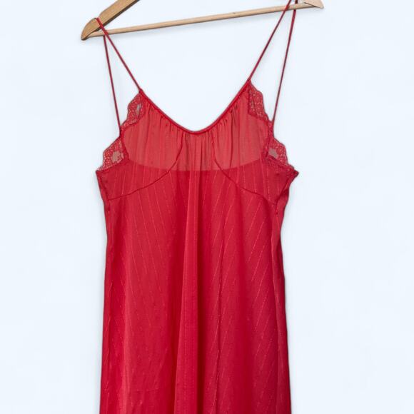Vintage Full Length 70s 80s Silky Red Slip Dress Lingerie Nightgown Komar S - Picture 4 of 5